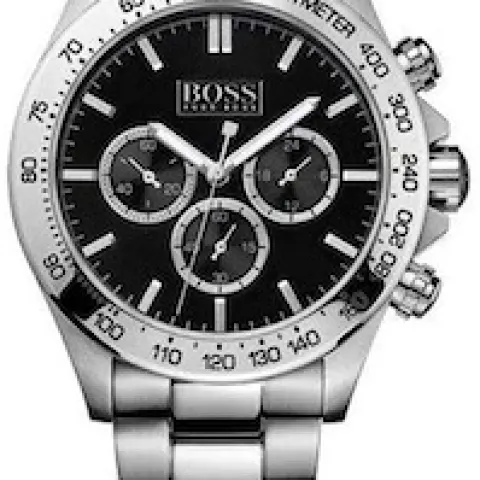Men's Hugo Boss Ikon Black Dial Silver Bracelet Chronograph Watch 1512965