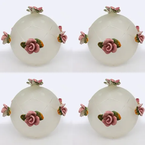 4 x Vintage Glass Lampshade with Porcelain Flowers