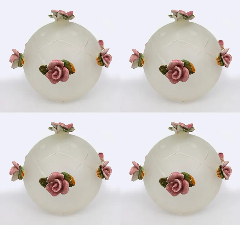4 x Vintage Glass Lampshade with Porcelain Flowers