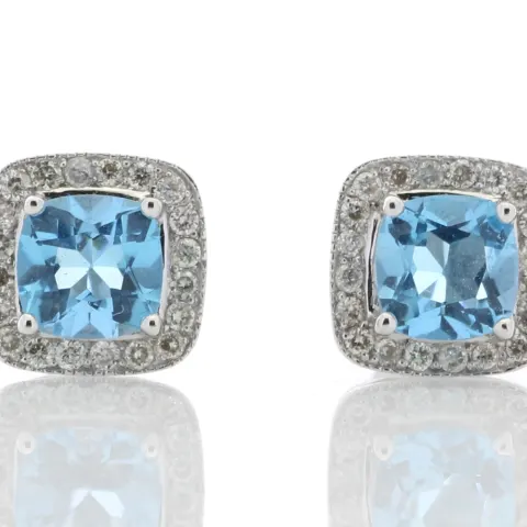 9ct White Gold Blue Topaz Diamond Earring 0.20
