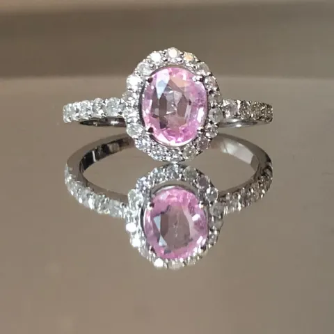 Beautiful Natural Ceylon Pink Sapphire With  Diamonds & 18k Gold