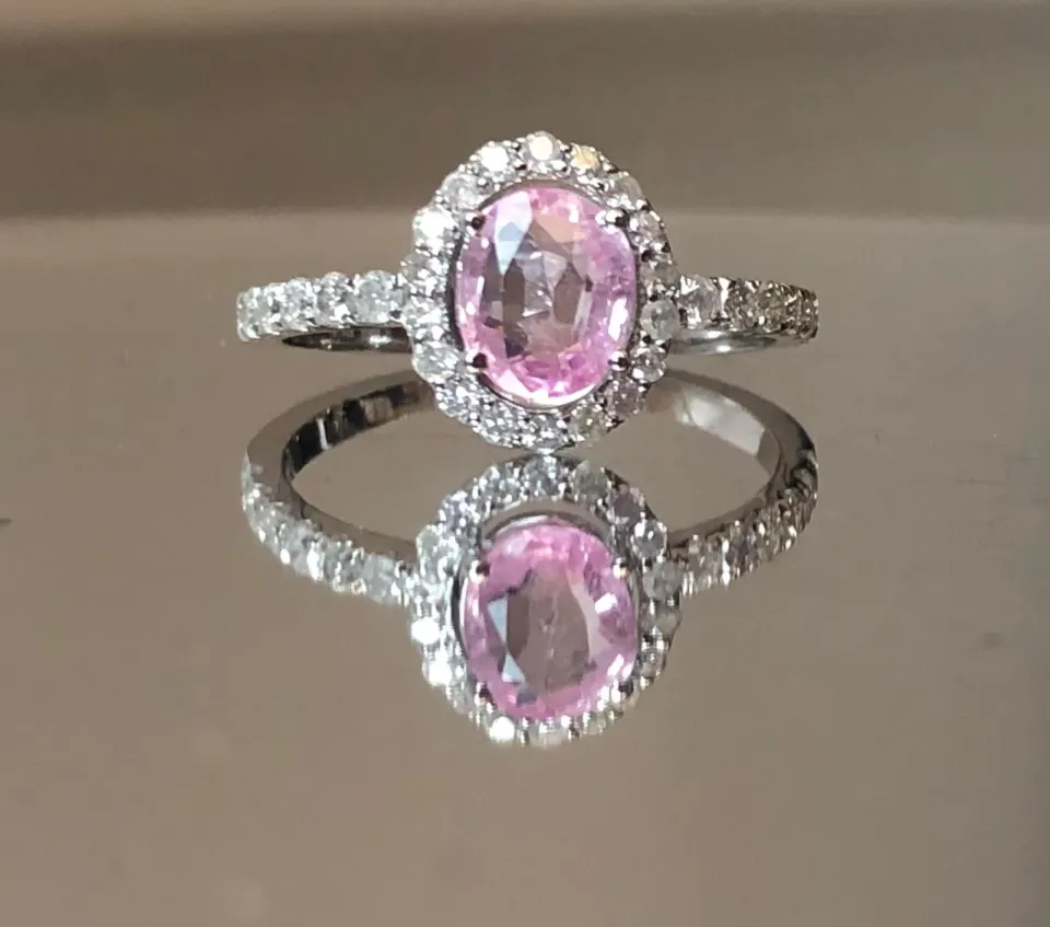 Beautiful Natural Ceylon Pink Sapphire With  Diamonds & 18k Gold