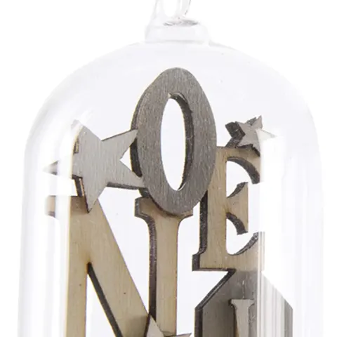 6 x SMALL GLASS DOME & WOOD CHRISTMAS DECORATION (NATURAL TONES NOEL)