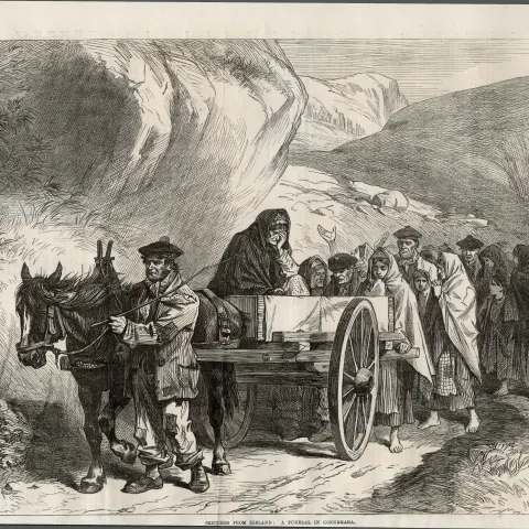 Village Funeral In Connemara Ireland 1870 Antique Print.