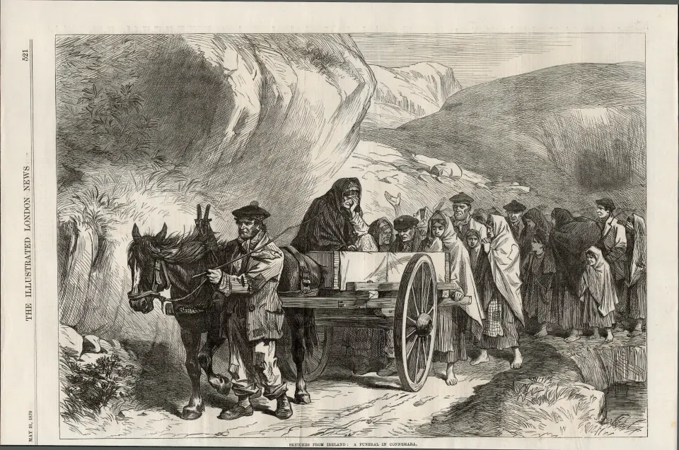Village Funeral In Connemara Ireland 1870 Antique Print.