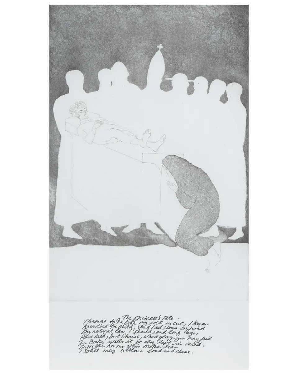 Elizabeth Frink - The Princess's Tale. Etching from Chaucer's Canterbury Tales. 1972
