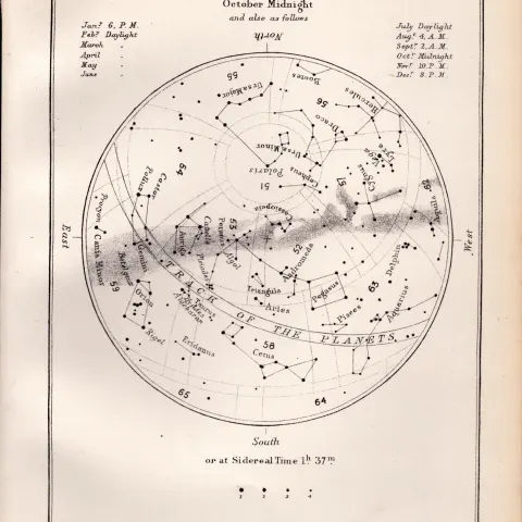 October Midnight Chart Victorian Antique 1892 Atlas of Astronomy 48.