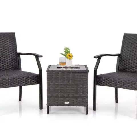 3 Piece Patio Wicker Chair Set, Outdoor Conversation Set W/ Cushioned Seat RRP £249.99