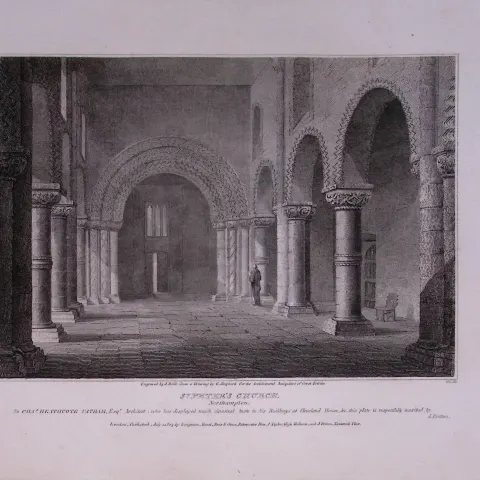 St Peters Church Northampton 190 Years-Old John Britton Antique Steel Engraving-193