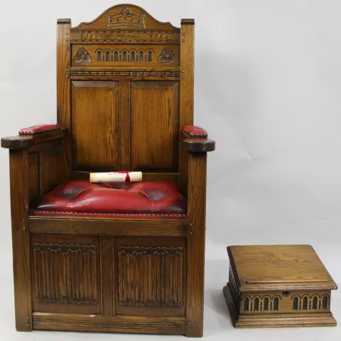 Old Charm Solid Oak Domesday Throne Chair & Bible Box