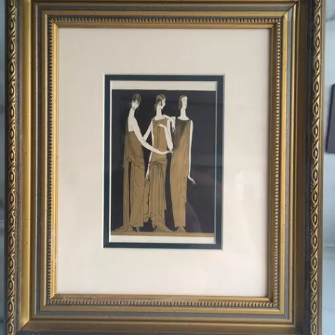 Art Deco 1922 French Pochoir Print in Gold 'Three Mademoiselles' from Paris by Lucien Vogal
