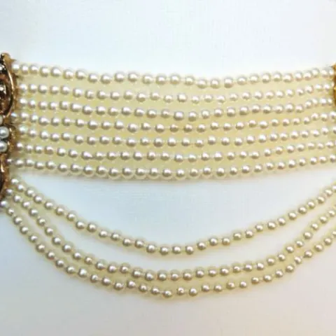 Vintage Style Ten Strand Pearl Choker Necklace With Gift Box
