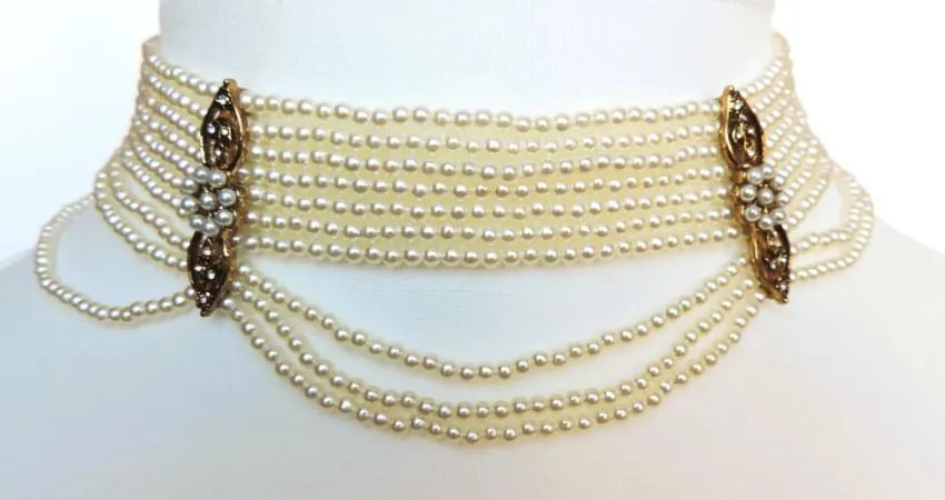 Vintage Style Ten Strand Pearl Choker Necklace With Gift Box