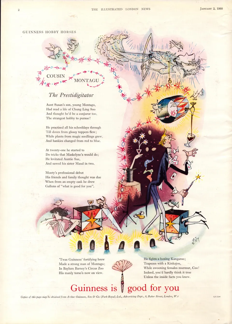 Original 64-Year-Old 1959 Guinness Print Cousin Montagu– GE 3241   #-8.