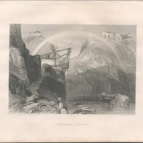 Tintagel Castle Cornwall Antique 1842 Steel Engraving