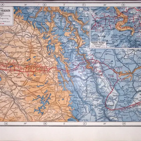 WW1 Western Front Champagne Verdun 1916-17 Battle Lines Antique Map.