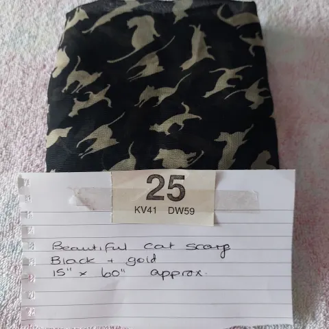 Ladies Cat Headscarf Black and Gold