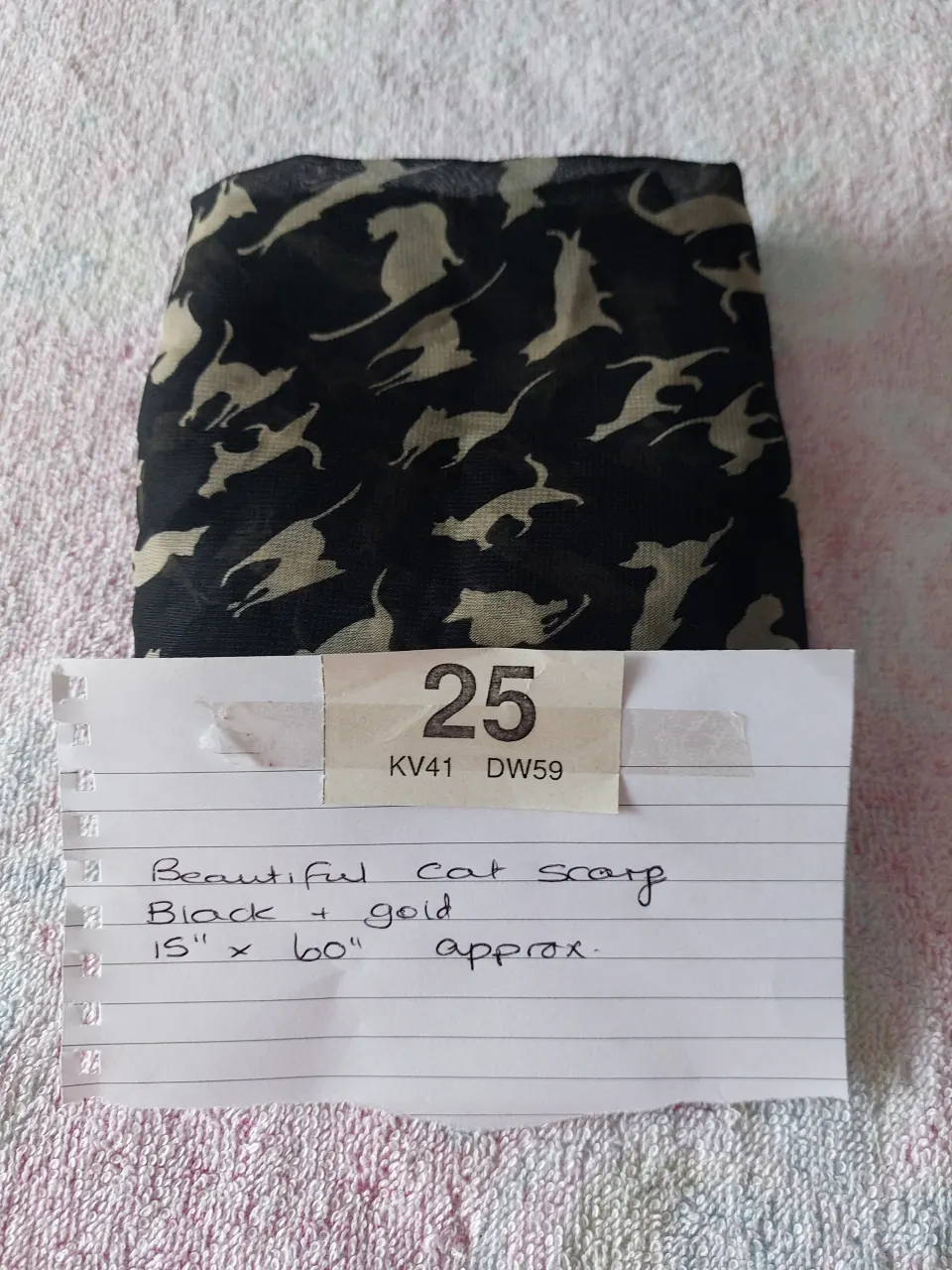 Ladies Cat Headscarf Black and Gold