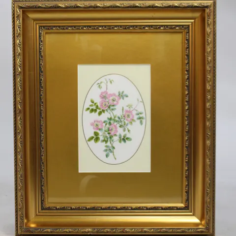 Royal Worcester Sweet Briar Rose Porcelain Plaque Set in Gilt Frame