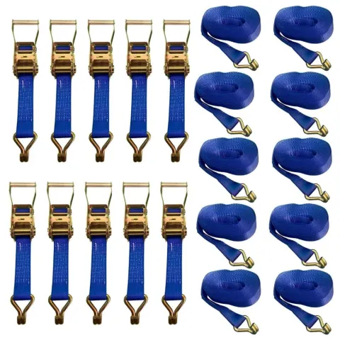 20Pcs Blue 50mm x 10mtr Ratchet Lashings Complete With Claw Hooks Complete Sets