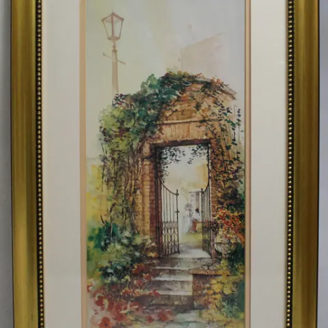 "Garden Gossip" Print Set in Gilt Frame