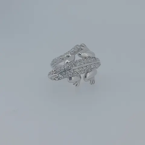 Silver Stamped 925 Lizard Ring Set With CZ Stones