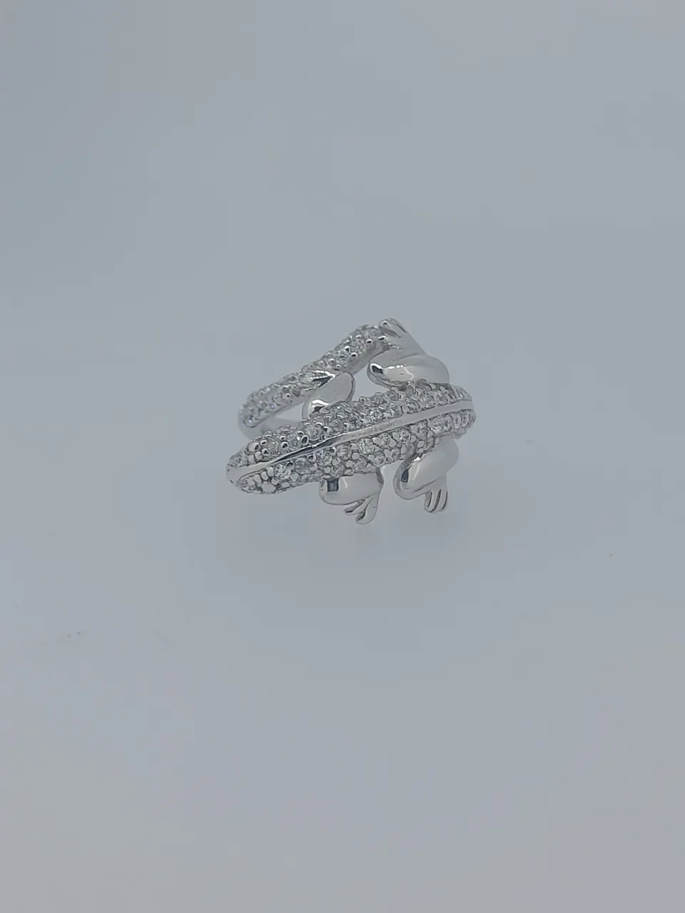 Silver Stamped 925 Lizard Ring Set With CZ Stones