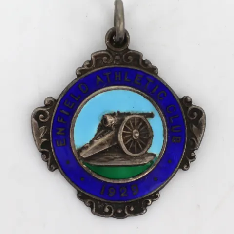 Enfield Athletic Club Enamel Silver Pendant Birmingham 1928