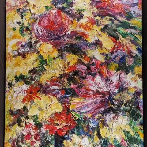 Large Oil on Canvas, Vase of Flowers.
