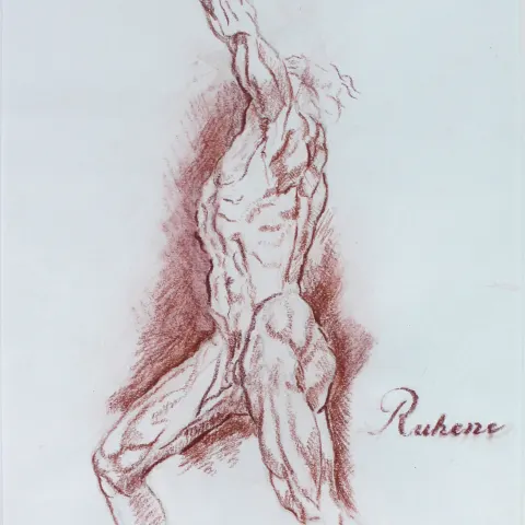 Fine Red Chalk Male Nude Set in Gilt Frame