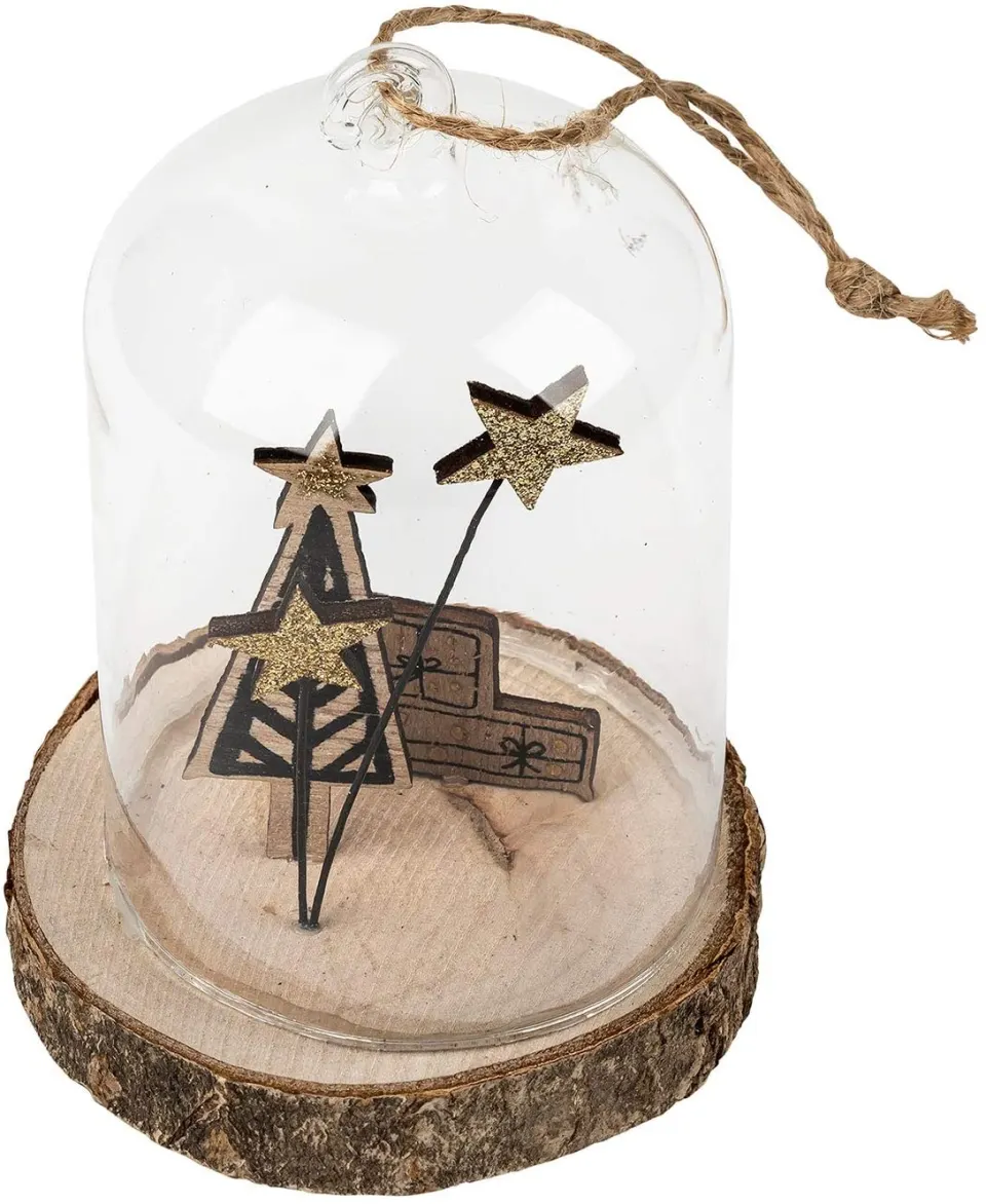 6 x GLASS DOME & WOOD CHRISTMAS DECORATION (Presents)