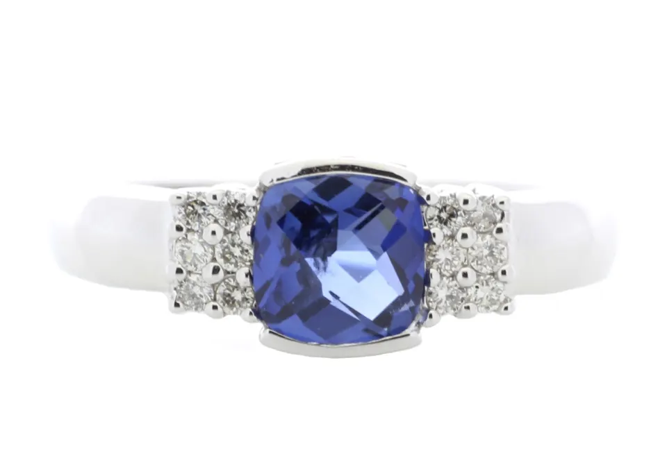 9ct White Gold Created Ceylon Sapphire Diamond Ring(S1.37) 0.08 Carats