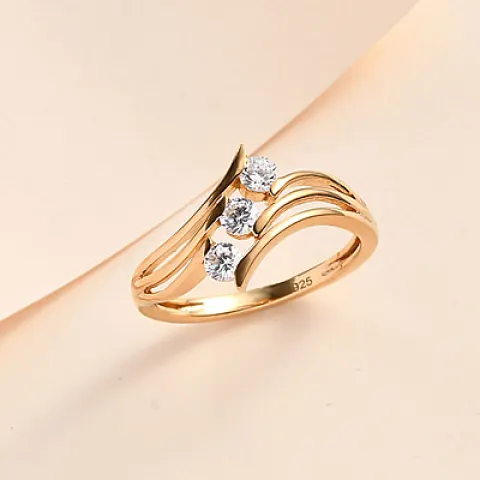 New! Cubic Zirconia 3 Stone Ring in 14K Yellow Gold Overlay Sterling Silver