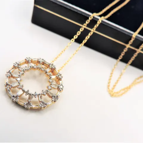 Gold on Sterling Silver Circle of Life Diamond Pendant New with Gift Box