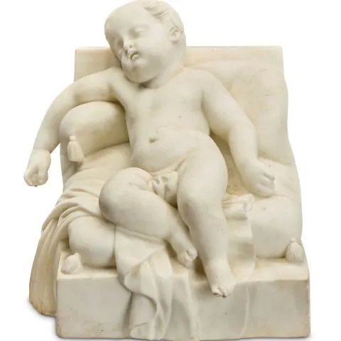 19th Century Italian Carrara Marble Sculpture of Sleeping Putto