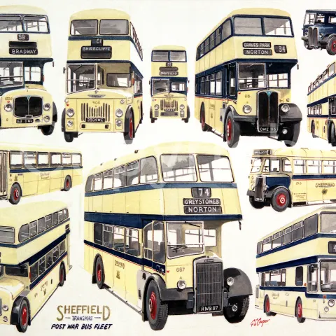 Sheffield Nostalgic Multi Bus Montage Large Metal Wall Art.