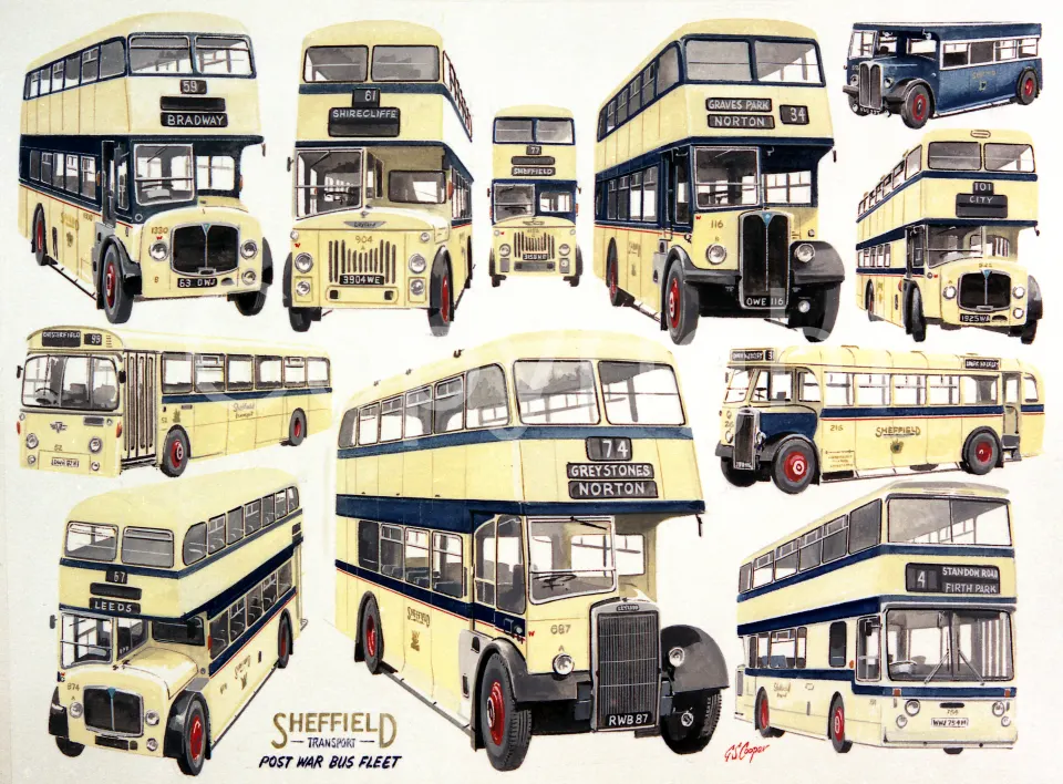 Sheffield Nostalgic Multi Bus Montage Large Metal Wall Art.