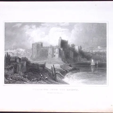 Wales-Chepstow From the Bridge Antique 166-Year-Old  Steel Engraving-13