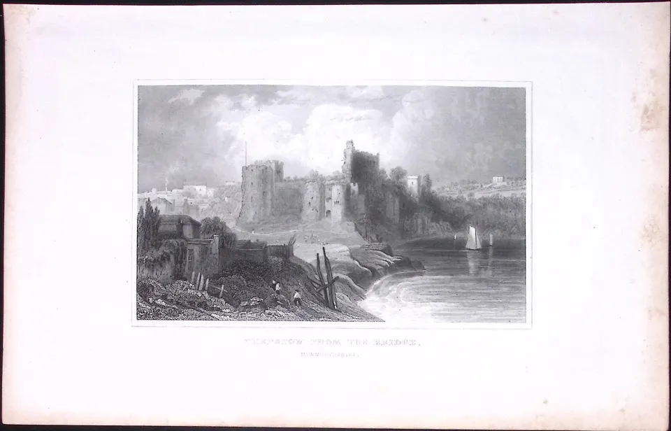 Wales-Chepstow From the Bridge Antique 166-Year-Old  Steel Engraving-13