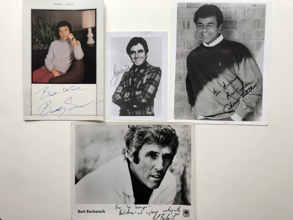 SINGER/SONGWRITERS; Anthony Newley, Burt Bacharach, Buddy Greco & Johnny Mathis, signed photos.