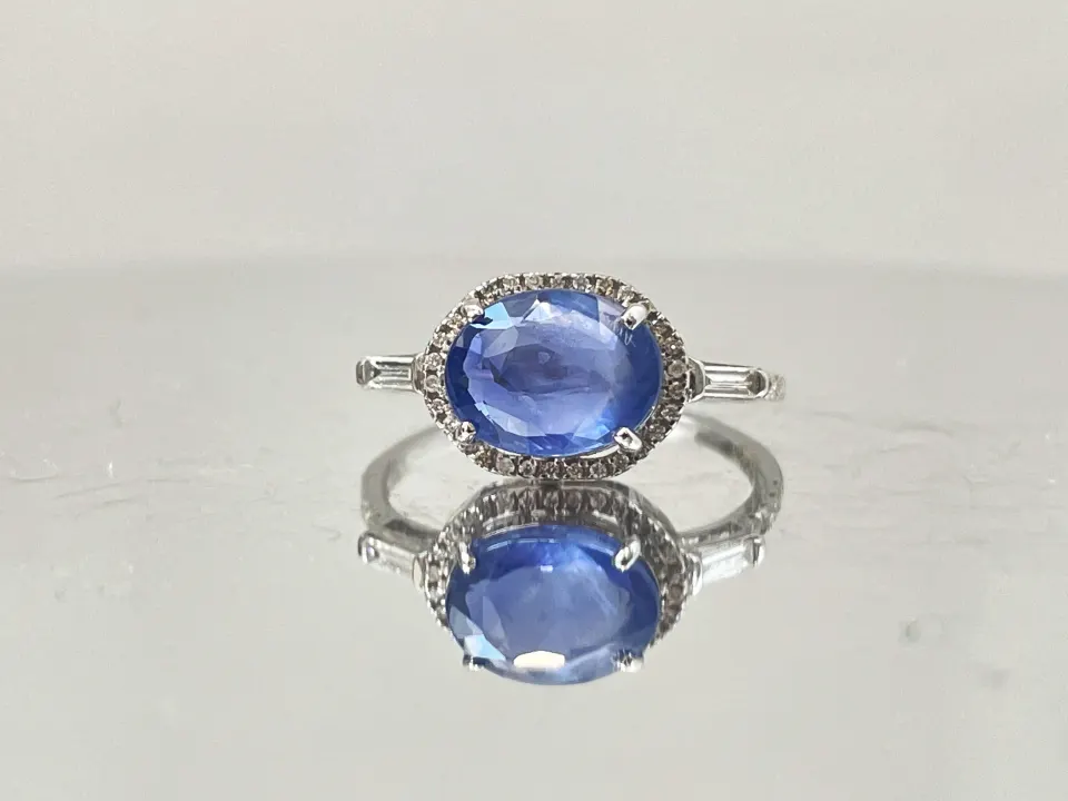 3.04 CT  Unheated/Untreated  Ceylon Cornflour Blue Sapphire  Diamonds & 18k Gold