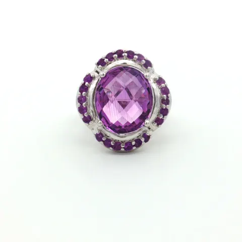 HRD Certified Brazil Amethyst & African Amethyst Ring – 925 Sterling Silver