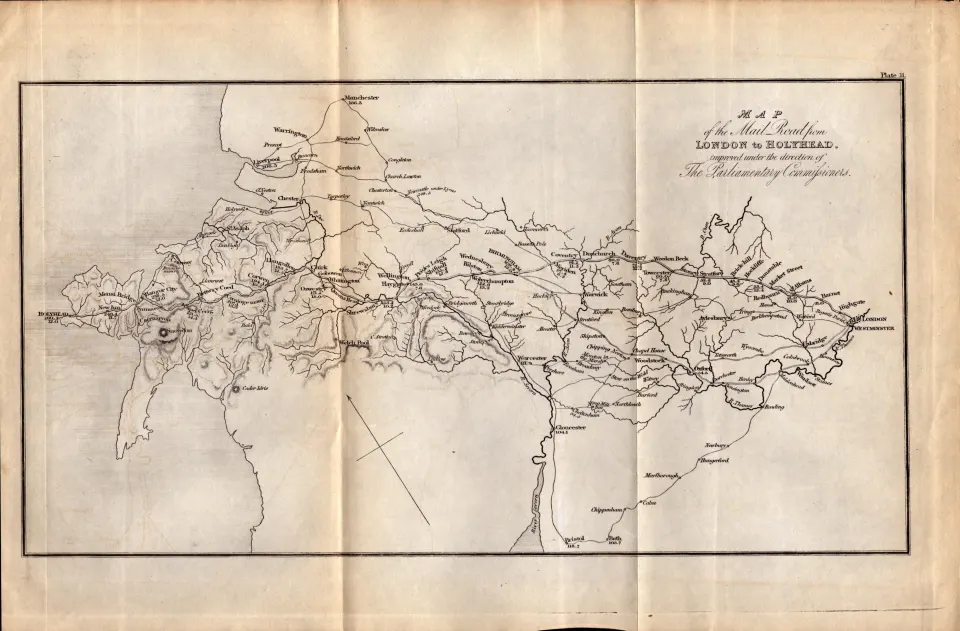Mail Road London To Holyhead Detailed King George IV Antique Map.