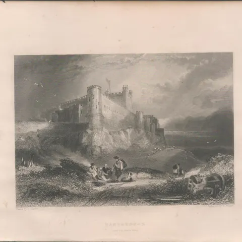 Bamborough Castle Antique 1842 Steel Engraving.