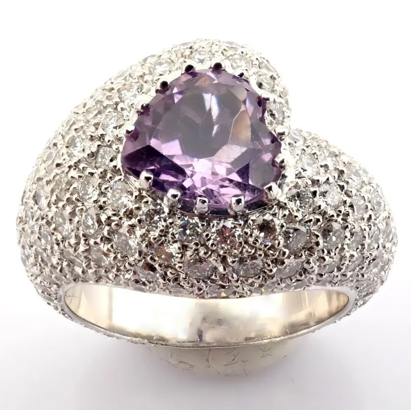 18K White Gold Ring. Detailed With 1.66ct Amethyst and 3.26ct Brilliant Diamonds.