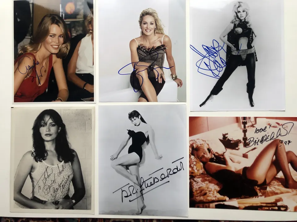 Barbara Carrera, Claudia Schiffer, Sharon Stone, Brigitte Bardot, Jane Fonda & more signatures.