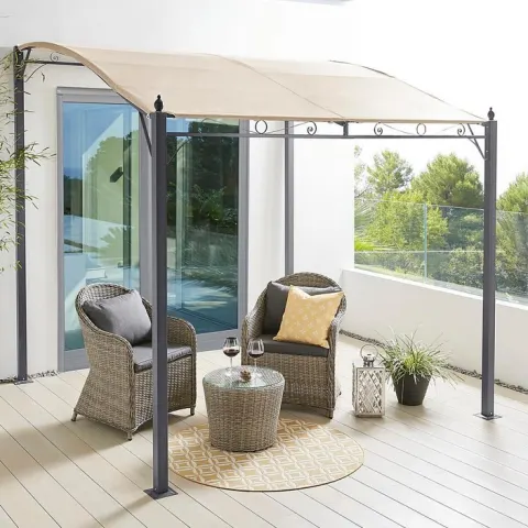 (28/P) RRP £129. 2.5m Wall Gazebo Natural. Durable & Weather Resistant. Roof Canopy Can Be Easily R