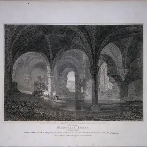 Kirkstall Abbey Yorkshire 190 Years-Old Rare John Britton Antique Steel Engraving-103