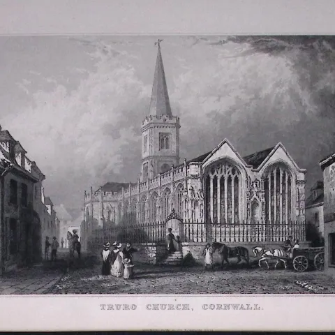Cornwall Truro Town Church Antique 193 Years-Old Steel-Engraving-39