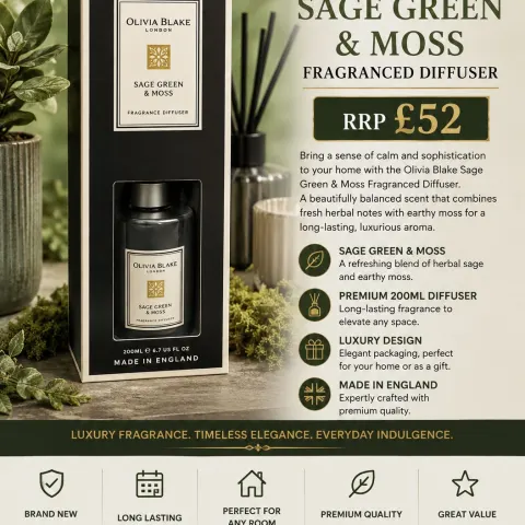 Brand New Olivia Blake London 200ml Sage Green & Moss Premium Fragranced Diffuser | RRP £52